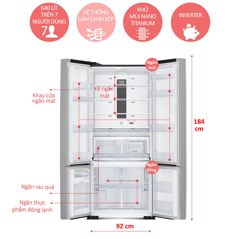 Hitachi Inverter 640 lít WB800PGV5